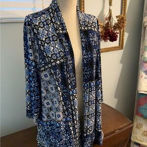 Blue and Black Patterned Kimono Cardigan